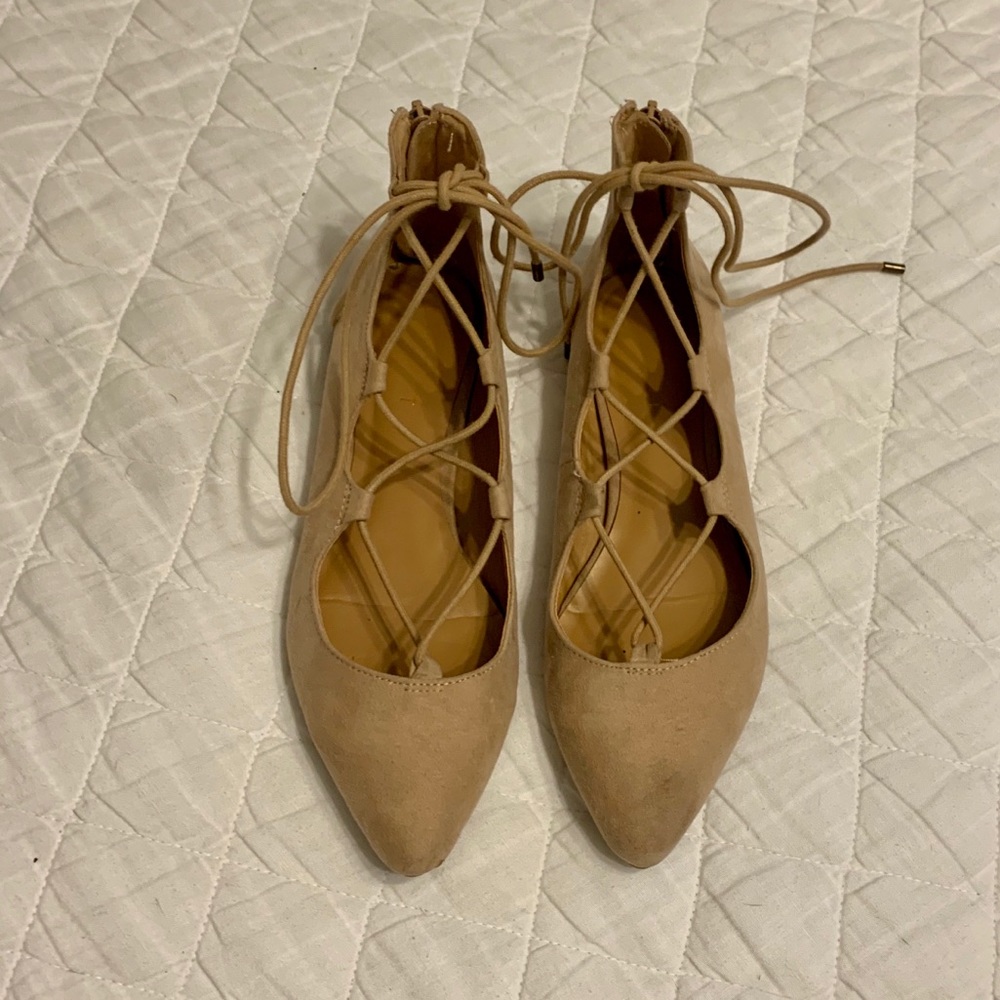 Pointed toe lace up ballet flats